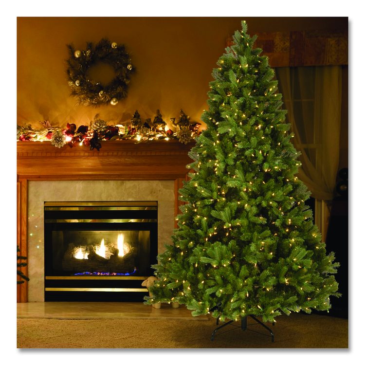 Pre-Lit Downswept Douglas Fir Tree, 49" x 49" x 78", Green Tree, Green Tree Stand