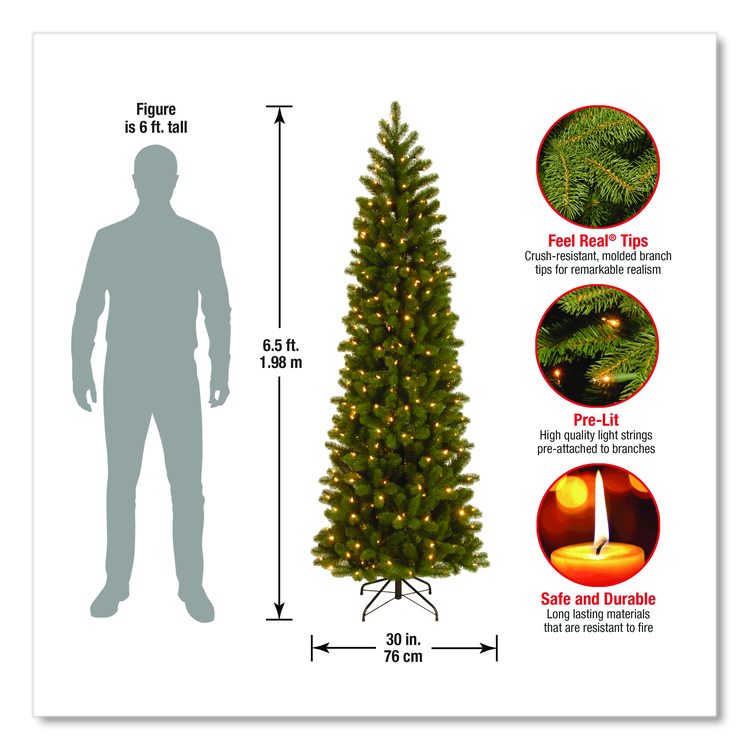 Pre-Lit Downswept Douglas Fir Pencil Slim Tree, 30" x 30" x 78", Green Tree, Green Tree Stand