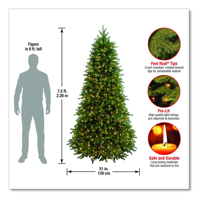 Pre-Lit Jersey Fraser Fir Slim Tree, 51" x 51" x 90", Green Tree, Green Tree Stand