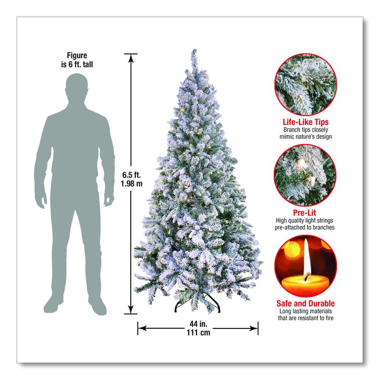Pre-Lit Snowy Mixed Pine Tree, 44" x 44" x 78", Green Tree, Green Tree Stand