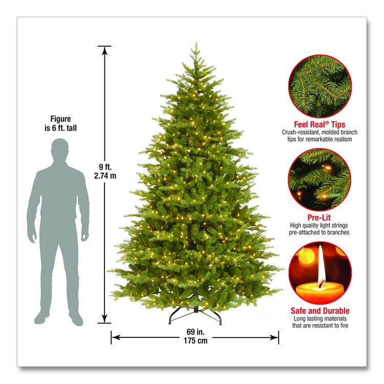 Pre-Lit Nordic Spruce Medium Tree, 69" x 69" x 108", Green Tree, Green Tree Stand