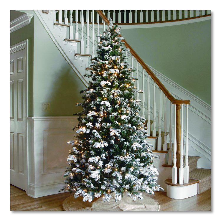 Pre-Lit Snowy Everest Fir, 64" x 64" x 108", Green Tree, Green Tree Stand