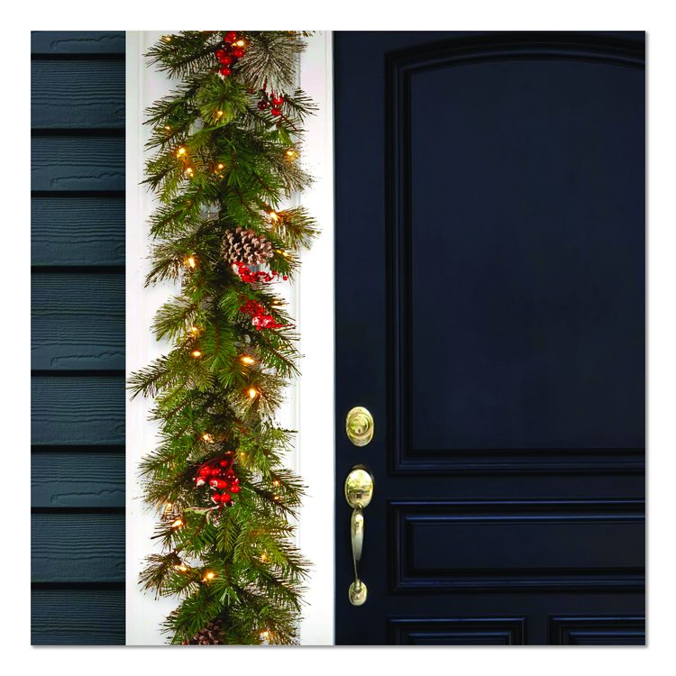 Pre-Lit Wintry Pine Garland, AC Powered, Clear Incandescent Lights, 108" Long, Green