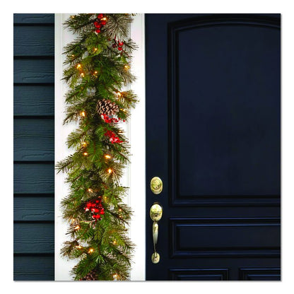 Pre-Lit Wintry Pine Garland, AC Powered, Clear Incandescent Lights, 108" Long, Green