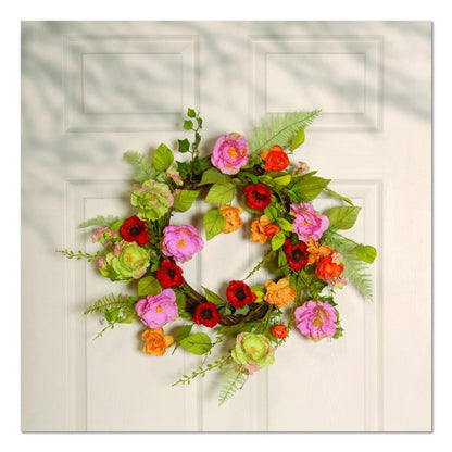 Spring Wreath, 22" Diameter x 3" h, Green/Pink/Red/Yellow