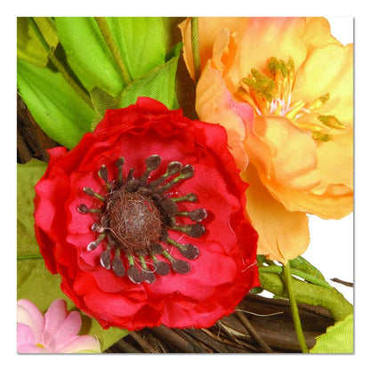 Spring Wreath, 22" Diameter x 3" h, Green/Pink/Red/Yellow