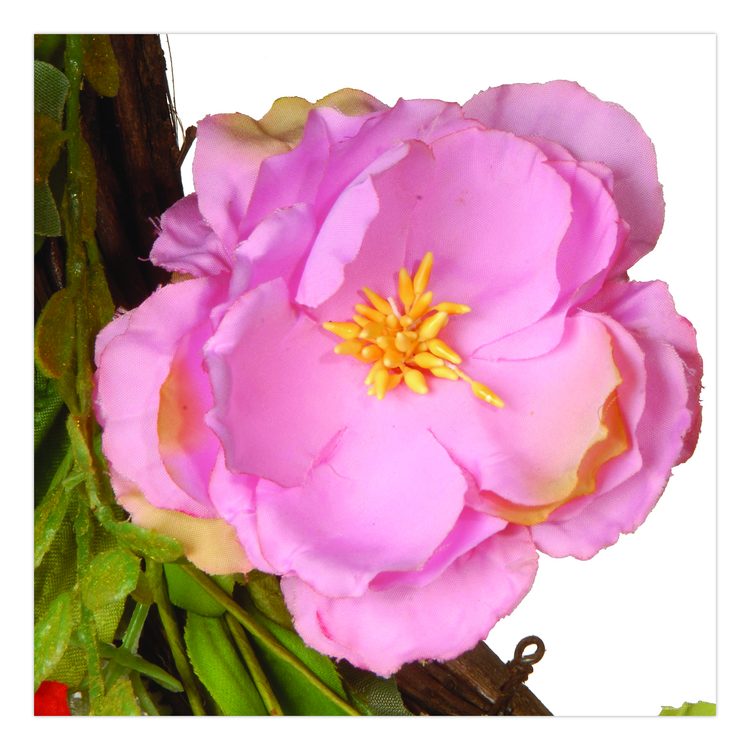 Spring Wreath, 22" Diameter x 3" h, Green/Pink/Red/Yellow