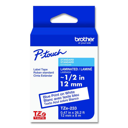 TZe Laminated Removable Label Tapes, 0.47" x 26.2 ft, Blue on White