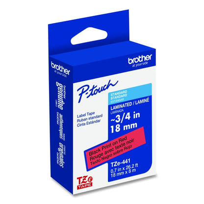 TZe Standard Adhesive Laminated Labeling Tape, 0.7" x 26.2 ft, Black on Red