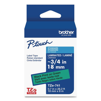 TZe Standard Adhesive Laminated Labeling Tape, 0.7" x 26.2 ft, Black on Green
