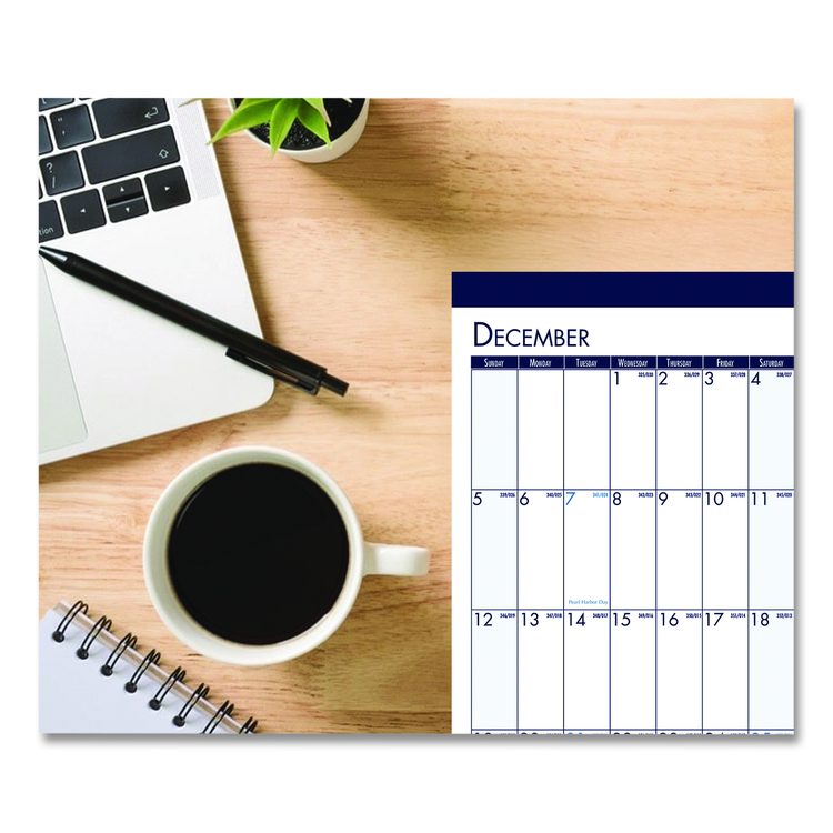 Three Month Desk Pad, 22 x 17, White/Blue/Teal Sheets, Blue Binding, Blue Corners, 14-Month: Dec 2025 to Jan 2027