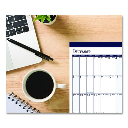 Three Month Desk Pad, 22 x 17, White/Blue/Teal Sheets, Blue Binding, Blue Corners, 14-Month: Dec 2025 to Jan 2027