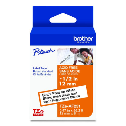 TZ Photo-Safe Tape Cartridge for P-Touch Labelers, 0.47" x 26.2 ft, Black on White