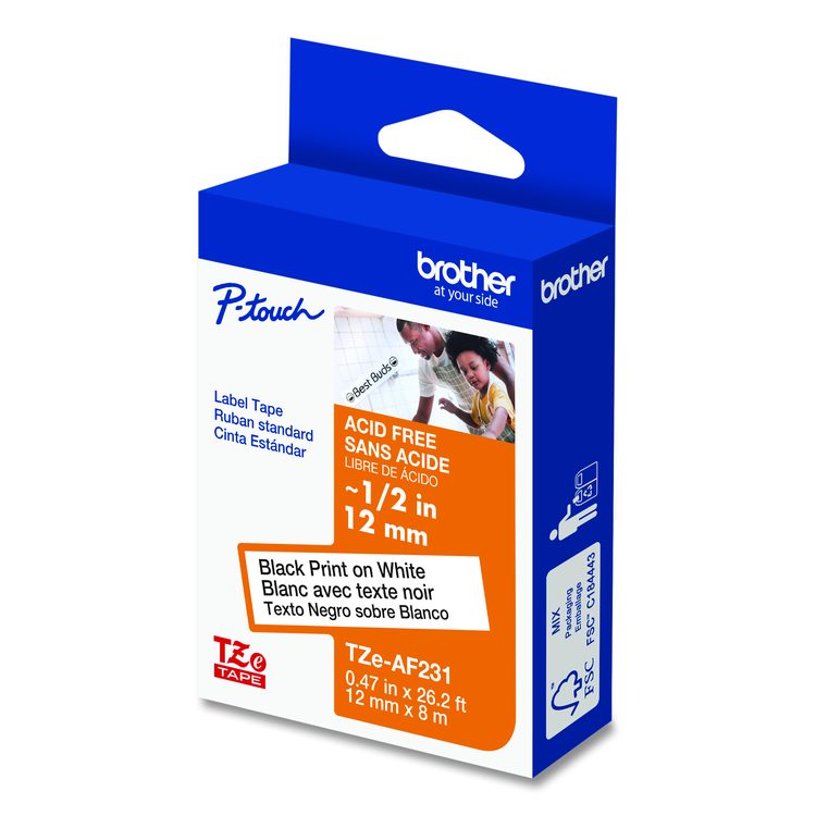 TZ Photo-Safe Tape Cartridge for P-Touch Labelers, 0.47" x 26.2 ft, Black on White