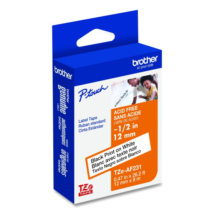 TZ Photo-Safe Tape Cartridge for P-Touch Labelers, 0.47" x 26.2 ft, Black on White