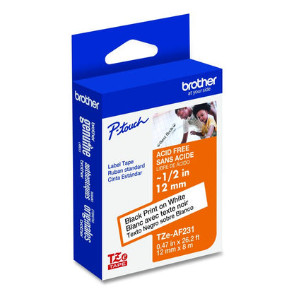 TZ Photo-Safe Tape Cartridge for P-Touch Labelers, 0.47" x 26.2 ft, Black on White