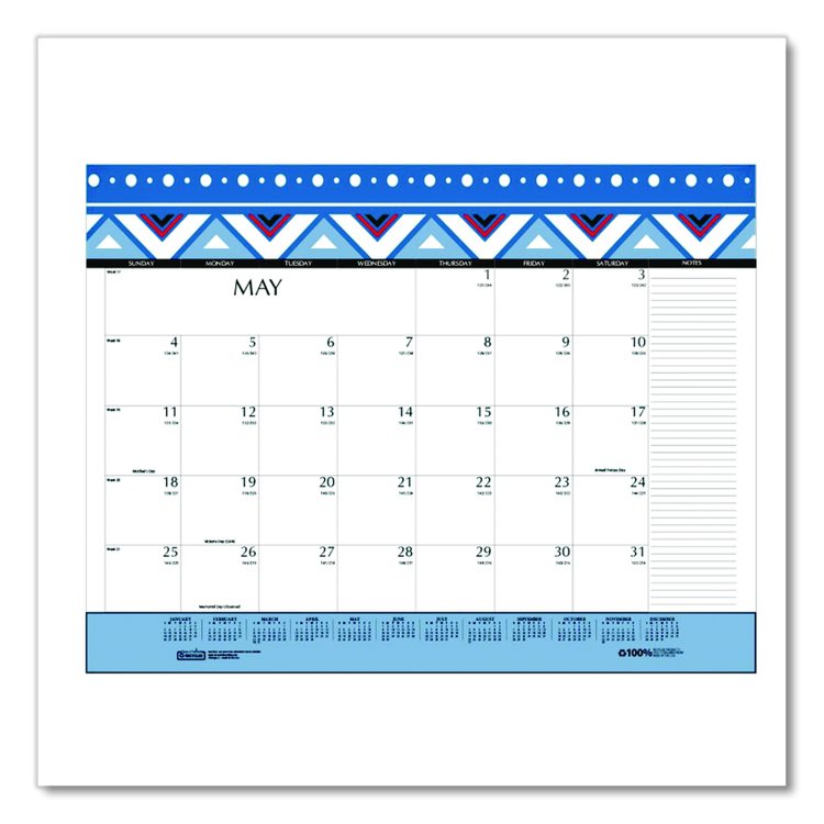 Recycled Desk Pad Calendar, Geometric Artwork, 22 x 17, White Sheets, Black Binding/Corners,12-Month (Jan to Dec): 2026