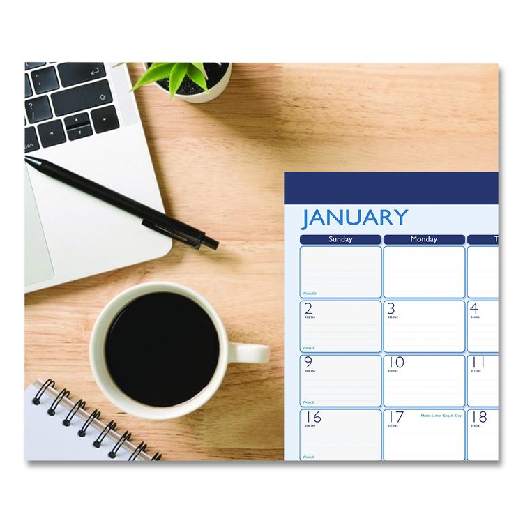 Recycled Contempo Desk Pad Calendar, 22 x 17, White/Blue Sheets, Blue Binding, Blue Corners, 12-Month (Jan to Dec): 2026
