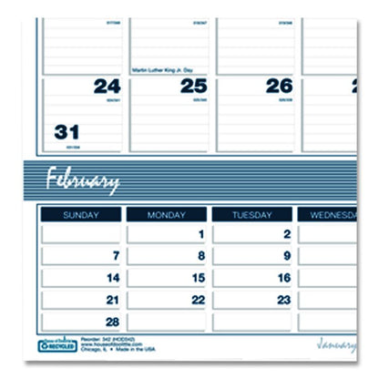 Bar Harbor Recycled Wirebound 3-Months-per-Page Wall Calendar, 12 x 17, White/Blue/Gray, 14-Month: Dec 2025 to Jan 2027