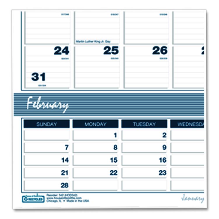 Bar Harbor Recycled Wirebound 3-Months-per-Page Wall Calendar, 15.5 x 22, White/Blue/Gray, 14-Month: Dec 2025 to Jan 2027
