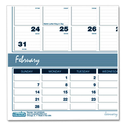 Bar Harbor Recycled Wirebound 3-Months-per-Page Wall Calendar, 15.5 x 22, White/Blue/Gray, 14-Month: Dec 2025 to Jan 2027