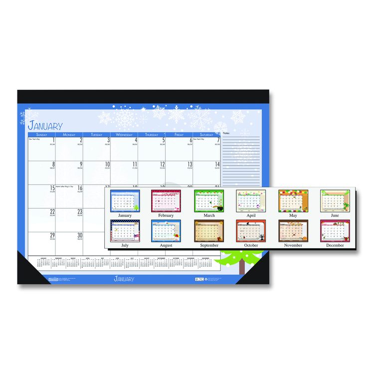 Recycled Desk Pad Calendar, Illustrated Seasons Artwork, 18.5 x 13, Black Binding/Corners,12-Month (Jan to Dec): 2026