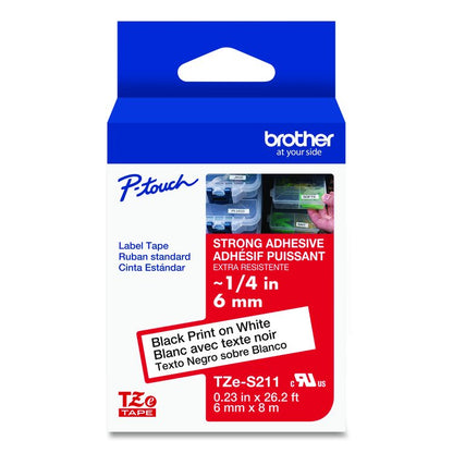 TZe Extra-Strength Adhesive Laminated Labeling Tape, 0.23" x 26.2 ft, Black on White