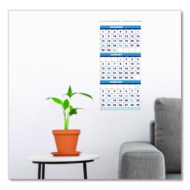 Recycled Three-Month Format Wall Calendar, Vertical Orientation, 12.25 x 26, White Sheets, 14-Month: Dec 2025 to Jan 2027