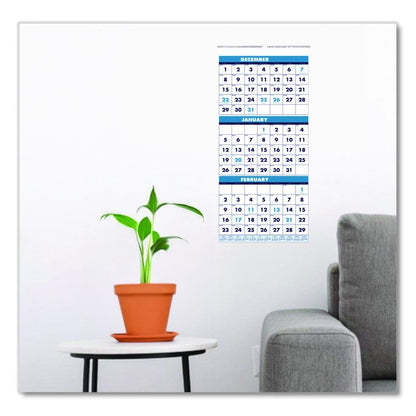 Recycled Three-Month Format Wall Calendar, Vertical Orientation, 12.25 x 26, White Sheets, 14-Month: Dec 2025 to Jan 2027