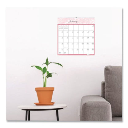 Recycled Monthly Wall Calendar, Breast Cancer Awareness Artwork, 12 x 12, White/Pink/Gray Sheets, 12-Month (Jan-Dec): 2026