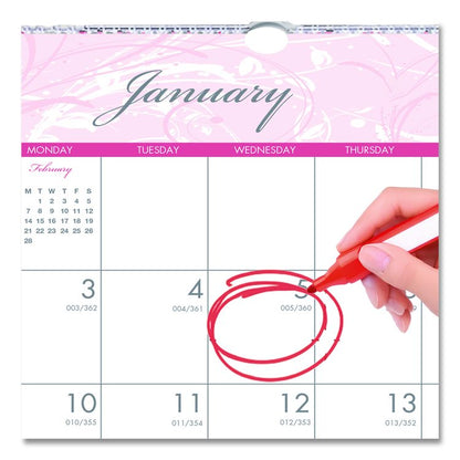 Recycled Monthly Wall Calendar, Breast Cancer Awareness Artwork, 12 x 12, White/Pink/Gray Sheets, 12-Month (Jan-Dec): 2026