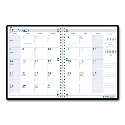 Recycled Three-Hole Punched Wirebound Academic Monthly Planner, 11 x 8.5, Black Cover, 14-Month: July 2025 to Aug 2026