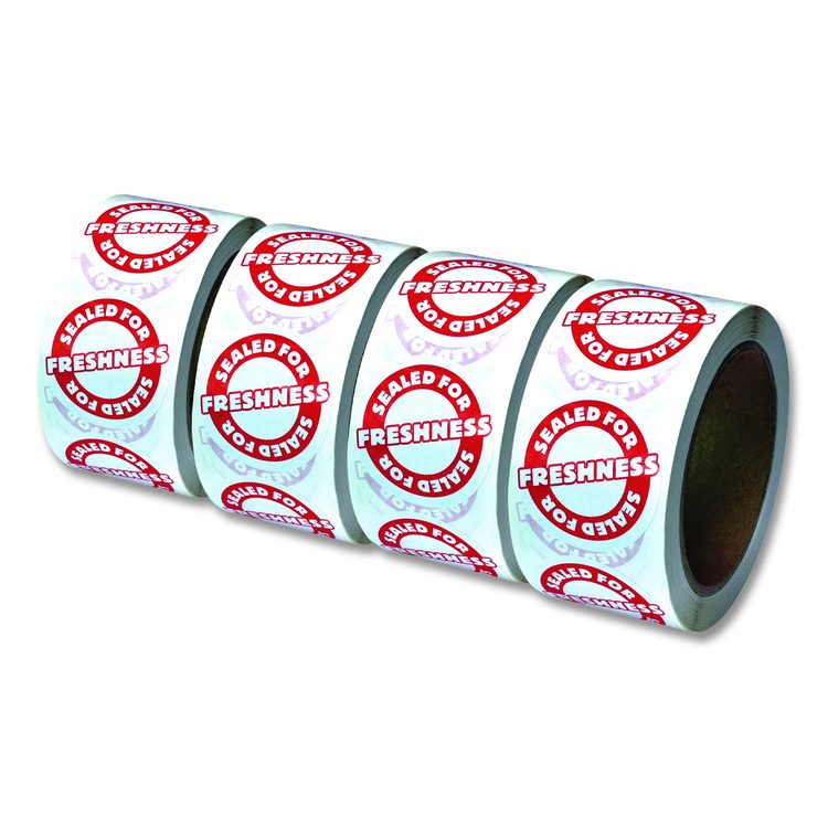 Tamper Seal Label, 2" dia, Red/White, 500/Roll, 4 Rolls/Carton
