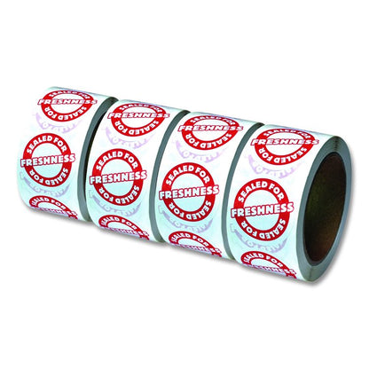 Tamper Seal Label, 2" dia, Red/White, 500/Roll, 4 Rolls/Carton