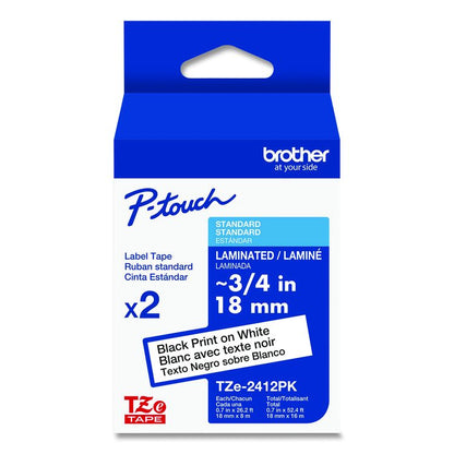 TZe Standard Adhesive Laminated Labeling Tape, 0.7" x 26.2 ft, Black on White, 2/Pack