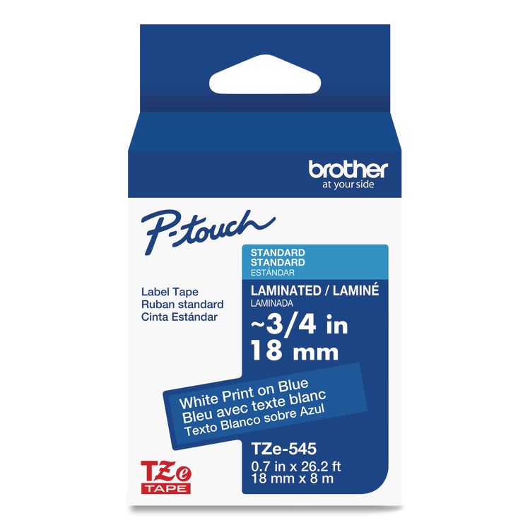 TZe Standard Adhesive Laminated Labeling Tape, 0.7" x 26.2 ft, White on Blue