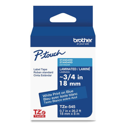 TZe Standard Adhesive Laminated Labeling Tape, 0.7" x 26.2 ft, White on Blue