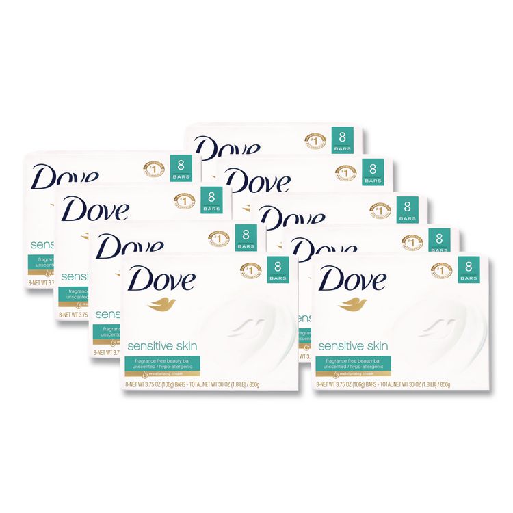Sensitive Skin Bath Bar, Unscented, 3.75 oz, 8 Bars/Pack, 9 Packs/Carton