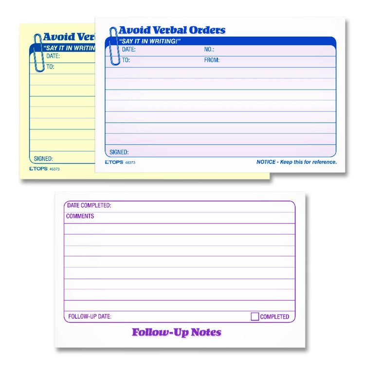 Avoid Verbal Orders Manifold Book, Two-Part Carbonless, 6.25 x 4.25, 50 Forms Total