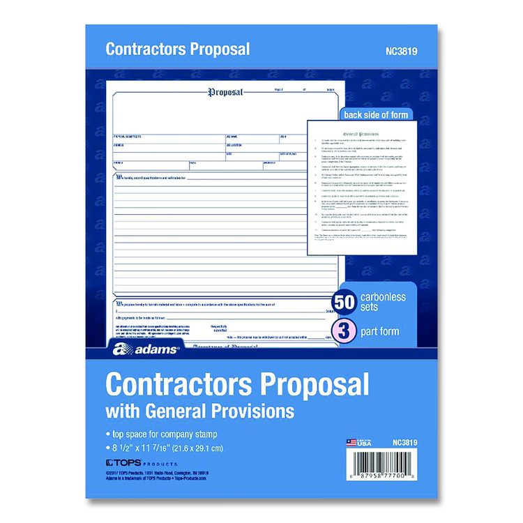 Contractor Proposal Form, Three-Part Carbonless, 8.5 x 11.44, 50 Forms Total