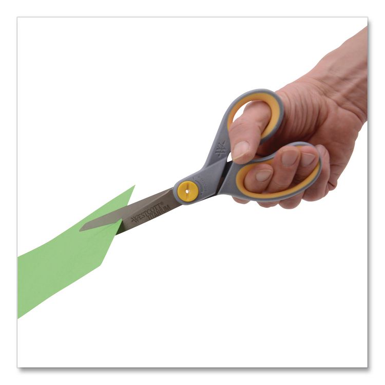 Titanium Bonded Scissors, 8" Long, 3.5" Cut Length, Straight Gray/Yellow Handle