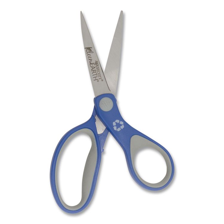 KleenEarth Soft Handle Scissors, 7" Long, 2.25" Cut Length, Straight Blue/Gray Handle