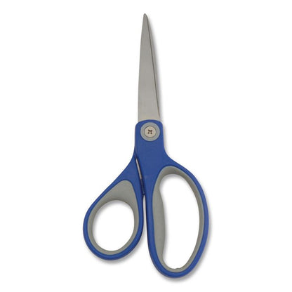KleenEarth Soft Handle Scissors, 7" Long, 2.25" Cut Length, Straight Blue/Gray Handle
