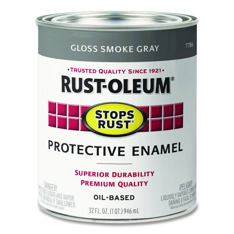 Stops Rust Brush-On Protective Enamel Paint, Gloss Smoke Gray, 1 qt Can, 2/Carton