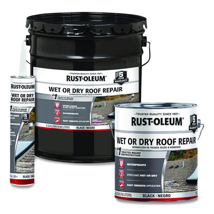 Wet or Dry Black Plastic Cement Roofing Repair Adhesive, Black, 5 gal Bucket