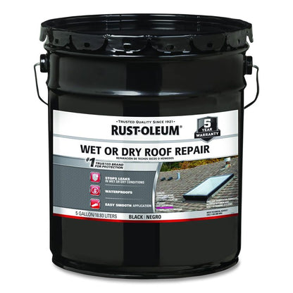Wet or Dry Black Plastic Cement Roofing Repair Adhesive, Black, 5 gal Bucket