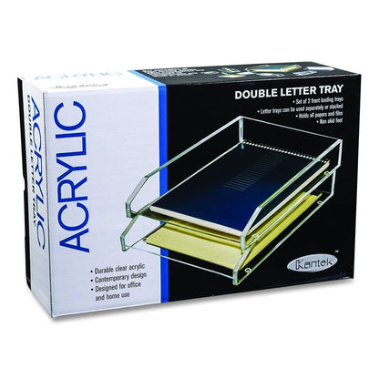 Clear Acrylic Letter Tray, 2 Sections, Letter Size Files, 10.5" x 13.75" x 2.5", Clear, 2/Pack