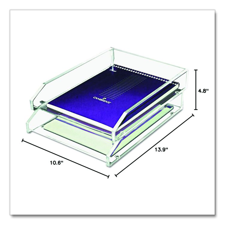 Clear Acrylic Letter Tray, 2 Sections, Letter Size Files, 10.5" x 13.75" x 2.5", Clear, 2/Pack