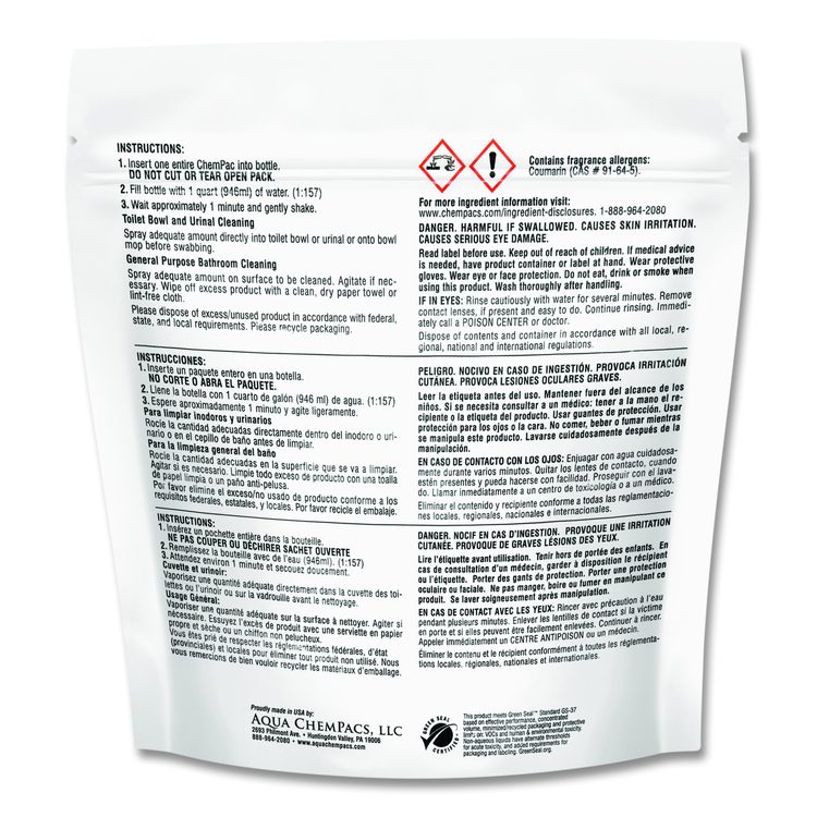 Aqua ChemPacs Non-Acid Bathroom and Bowl Cleaner, Lavender Scent, 6 g Packets, 80 Chem Pacs/Pack, 4 Packs/Carton
