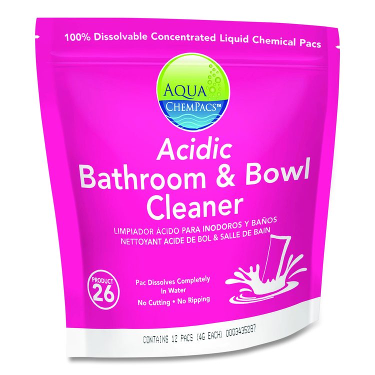 Aqua ChemPacs Acidic Bathroom and Bowl Cleaner, Lavender Scent, 4 g Packets, 12 ChemPacs/Bag with 1 qt Spray Bottle